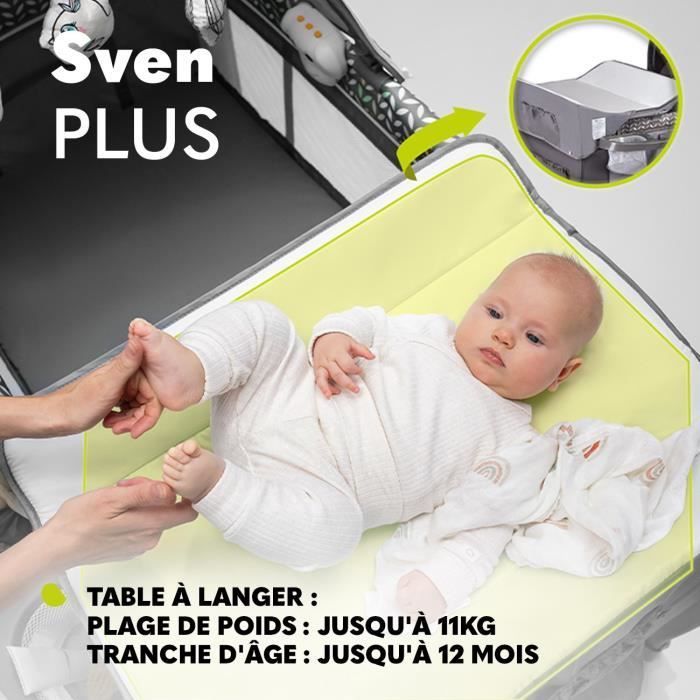 LIONELO Sven Plus - Cuna de viaje 2 en 1 para bebés - De 0 a 36 meses - Cambiador - Mosquitera y accesorios - Gris