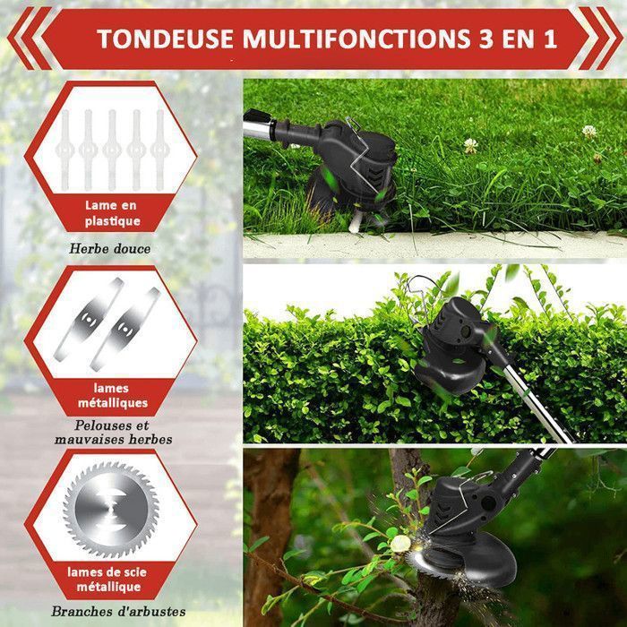 Desbrozadora inalámbrica de 36 V con cubierta protectora, 2 baterías y cargador para jardín, ligera y fácil de usar.
