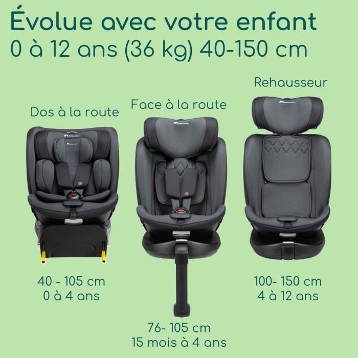 Seggiolino auto girevole convertibile BEBECONFORT EVOLUFIX PLUS 360 i-Size, Gruppo 0/1/2/3, Isofix - da 0 a 12 anni (36 kg), 40-150 cm, Nero fumé