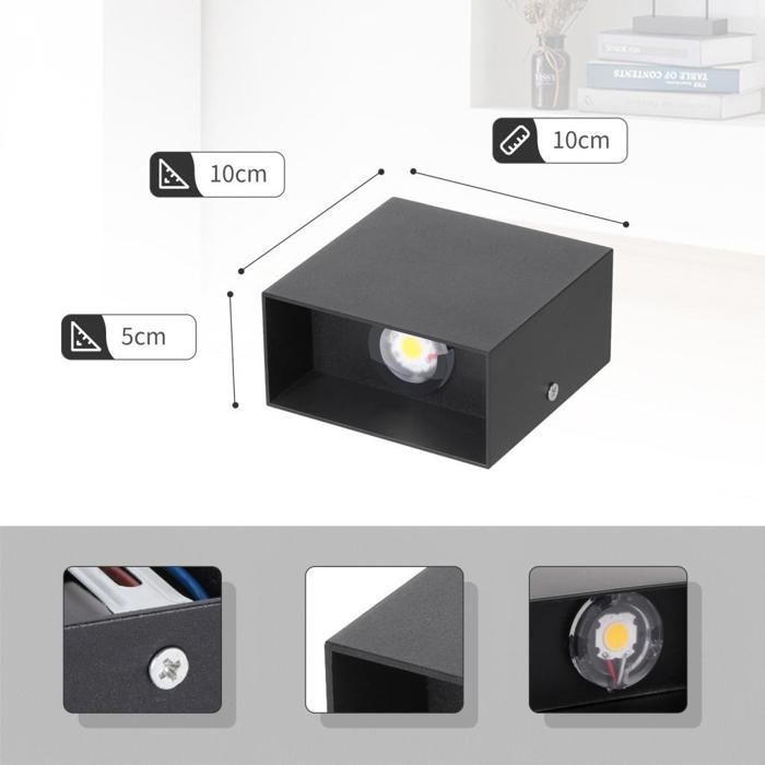 Aplique de pared SMOTOP - 2 bombillas E27 de 6 W, luz blanca cálida 3000 K - Aluminio negro - Estilo escandinavo
