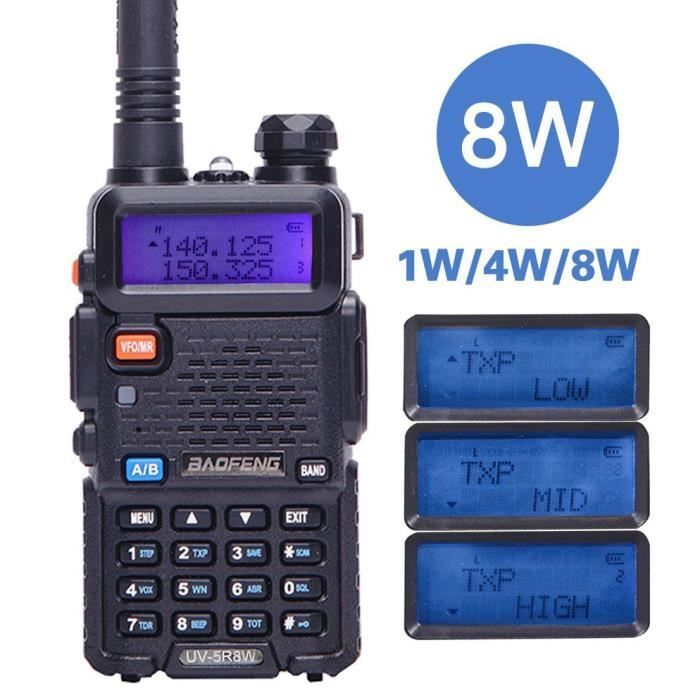 Radio portátil Baofeng UV-5R de 8 W de alta potencia, radio bidireccional, walkie-talkie CB de 8 vatios con alcance de 10 km.