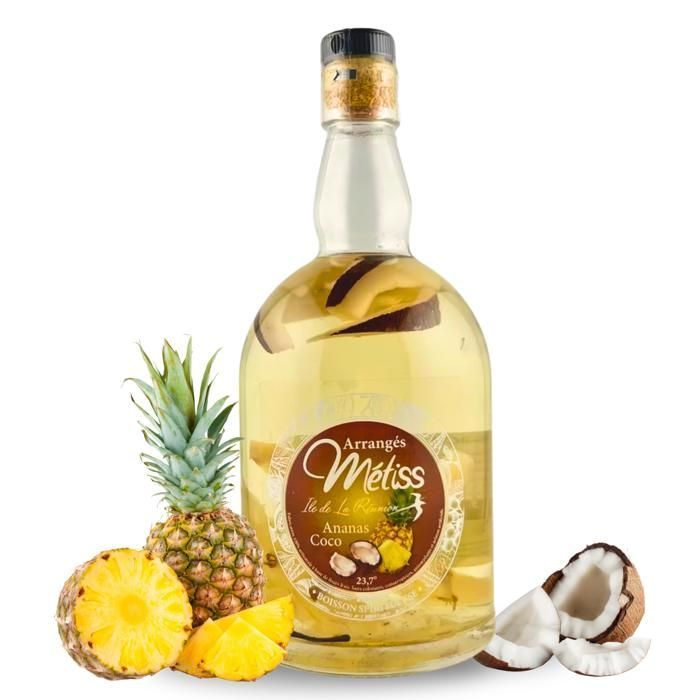 RHUM METISS | Rhum Arrangé 23,7° Pina Colada | bouteille de 50cl à base de Rhum 100% réunionais