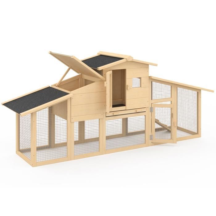 IDMARKET Poulailler VIP avec pondoir et clapier double XXL en bois