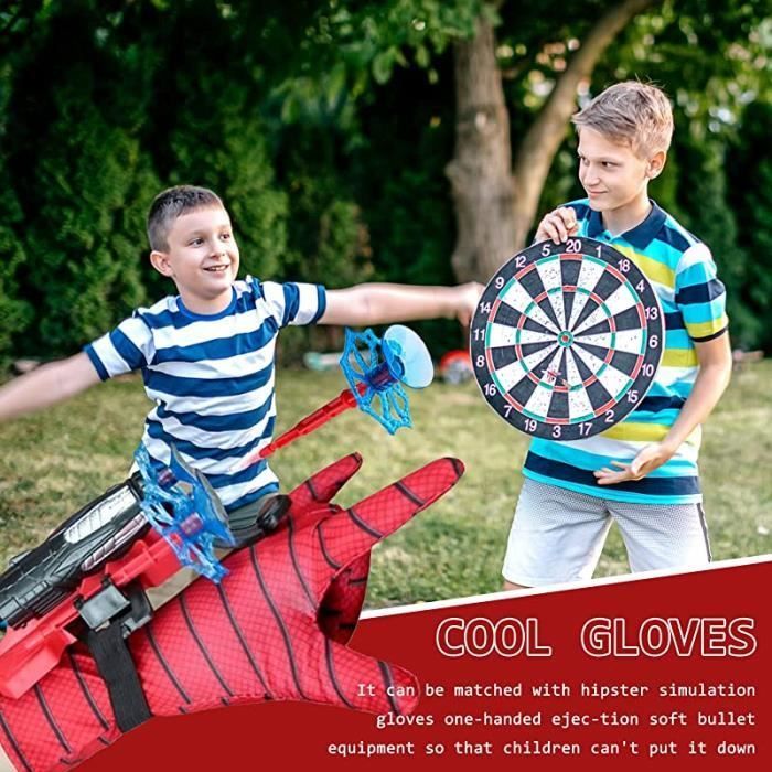 Juego de 2 guantes para lanzar dardos, guantes de plástico para cosplay, juguetes de muñeca con forma de araña, 2 lanzadores + 6 dardos + 2 guantes.