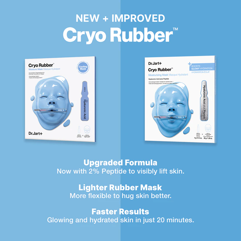 máscara hidratante Dr. Jart+ Cryo Rubber™ é uma máscara de hidrogel intensamente hidratante.
