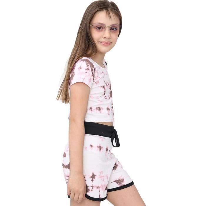 Children's Tie Dye Crop Top and Shorts Set Summer Sportswear for Girls and Boys Ages 5-13 Years