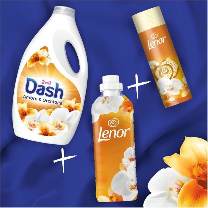 2en1 Lessive Liquide 92 Lavages,Ambre & Orchidée,avec 3 SEMAINES DE FRAÎCHEUR* et Lenor,Fabriquée En France,2in1