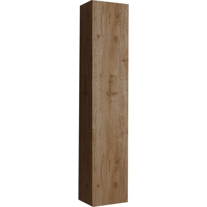Ensemble meuble Salle de bain 78cm simple vasque + colonne - Coloris chêne clair et laqué blanc - HAMBOURG