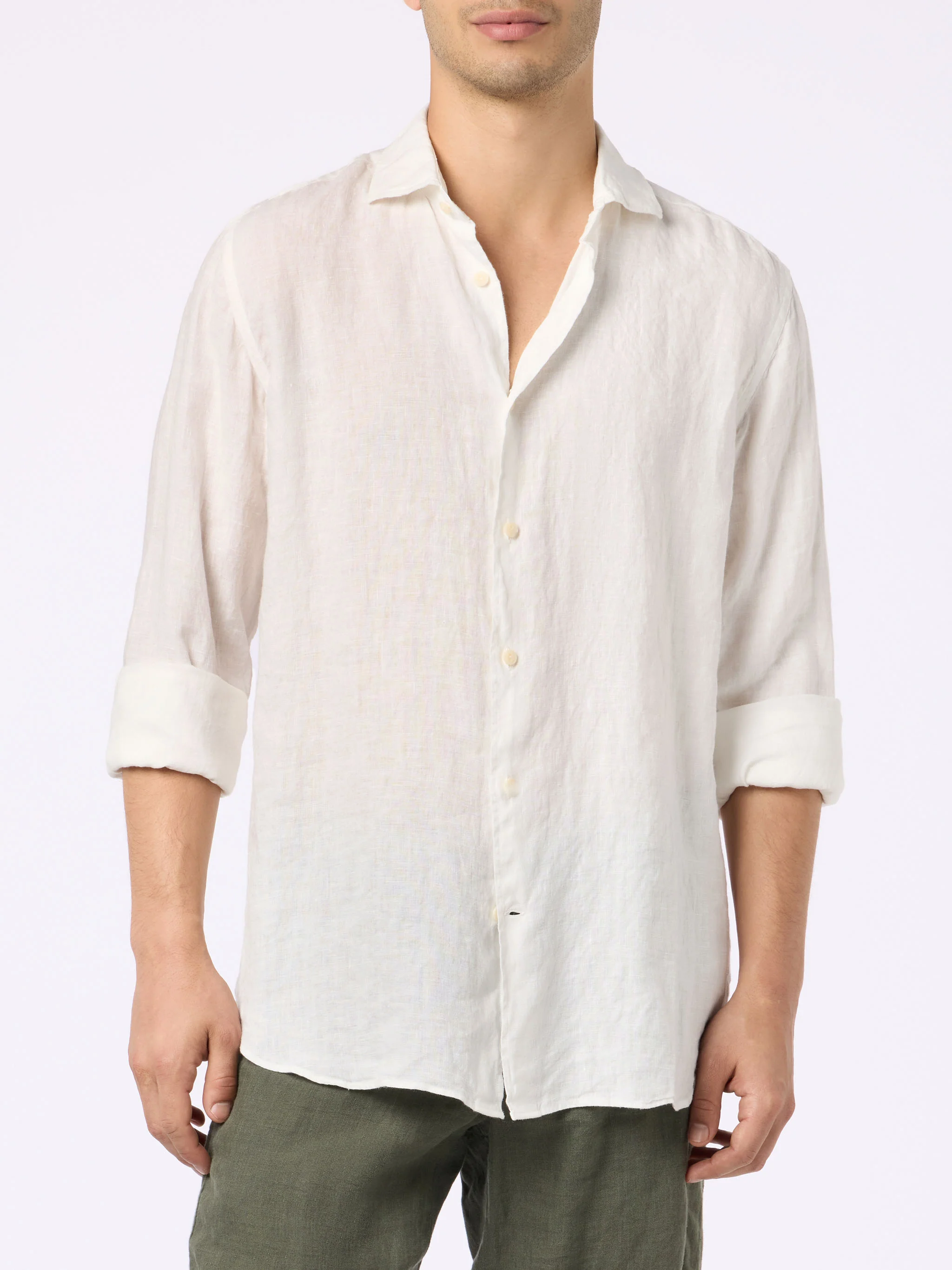 Pamplona Heren Linnen Shirt | Wit Geverfd | Franse Kraag | Lichtgewicht & Ademend | Normale Pasvorm | MC2 Saint Barth