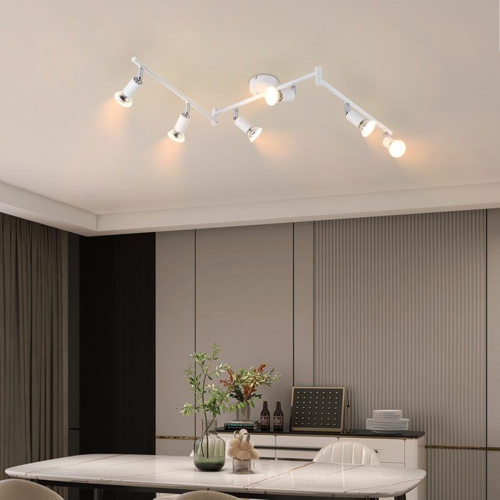 Homefire Plafonnier LED 6 spots GU10 - Spot de Plafond Lampe de Plafond Moderne Intérieur Blanc pour Salon Salle de Bain