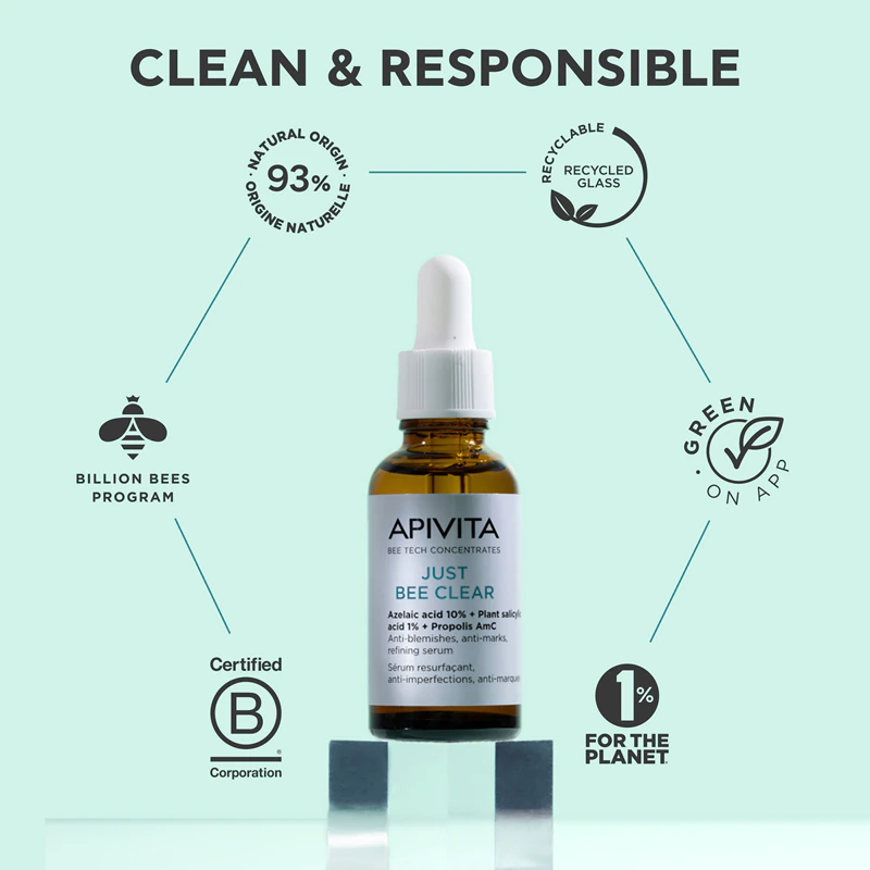 Sérum Apivita Just Bee Clear para pele oleosa e problemática.