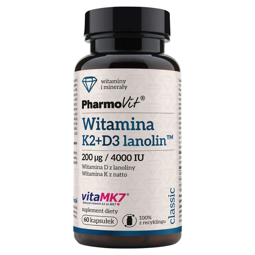 PharmoVit Classic Witamina K2 + D3 Lanolin 200 mcg/4000 IU Kapsułki