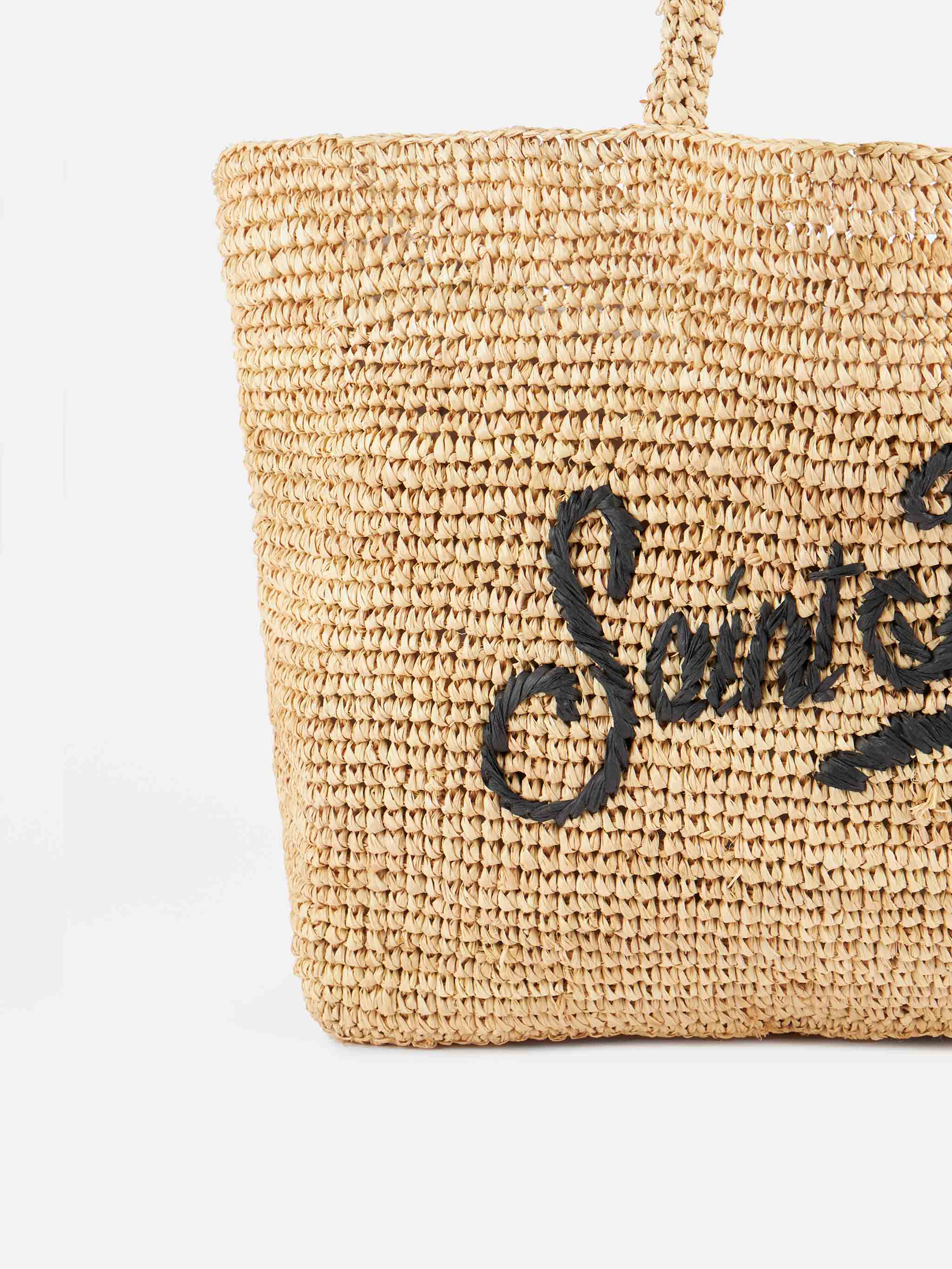Raffia strandtas met afneembaar katoenen etui - Natuurlijke beige tas met logo-borduurwerk | MC2 Saint Barth