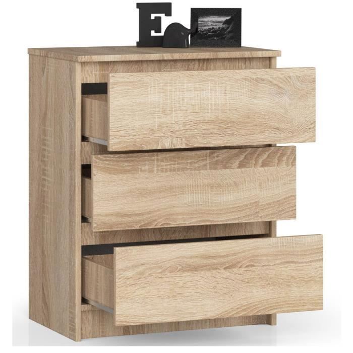 Cômoda AKORD K60, Carvalho Sonoma, 60 cm, 3 gavetas, frente em Carvalho Sonoma, 60x40x77 cm