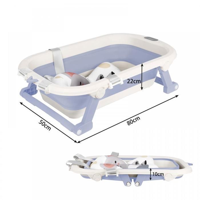 Bañera para recién nacidos - MIPAN - Bañera plegable para bebés - Con soporte + alfombrilla de baño + termómetro + juguete - Azul