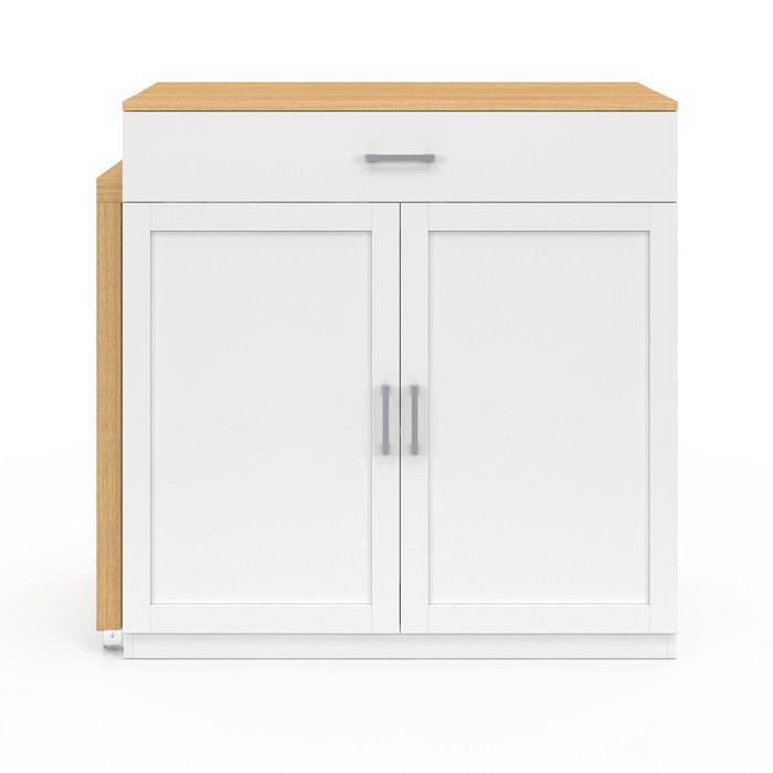 IDMARKET VITO 94-155 cm white wood central island with integrated extendable beech-effect dining table