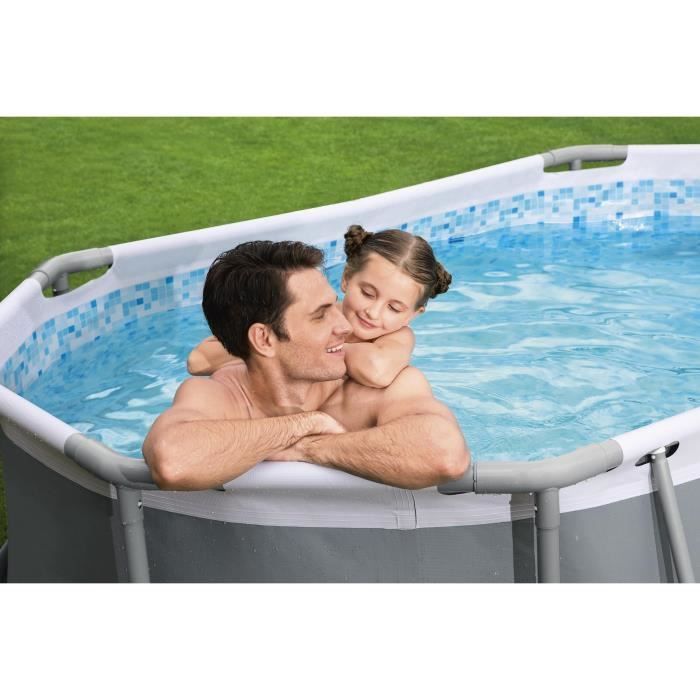 Kit Piscine hors sol tubulaire BESTWAY - Steel Pro MAX™ - 305 x 200 x 84 cm - Ovale + Robot Quartz