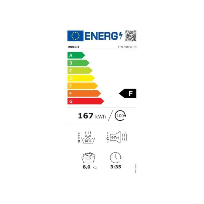 Asciugatrice a condensazione INDESIT YTNM1081FR - 8 kg - Pompa di calore