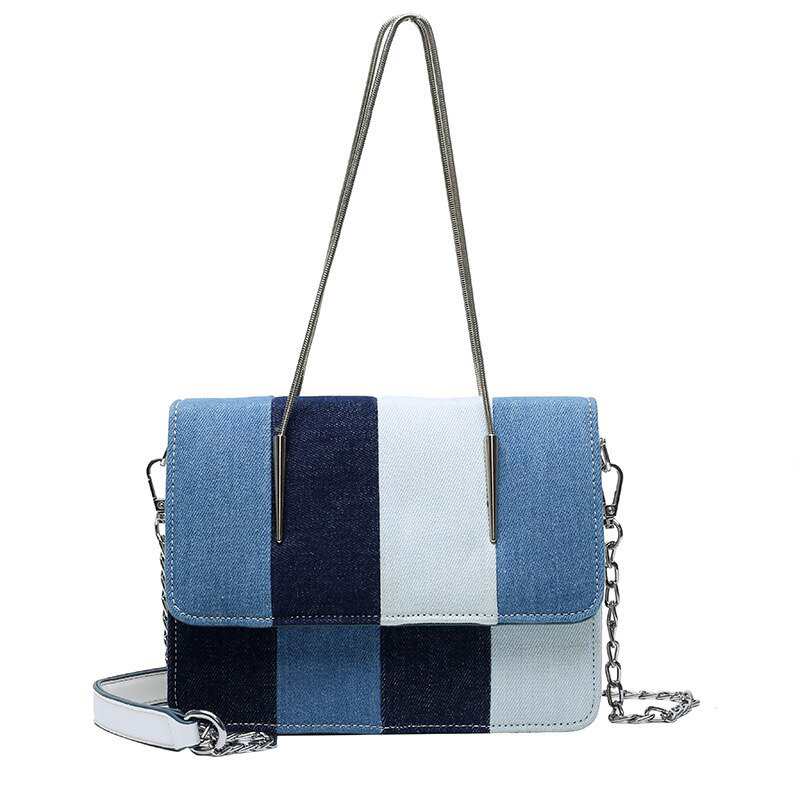 Sacs bandoulière en denim pour femmes, sacs messager tendance avec bandoulière chaîne, petits sacs bandoulière à rabat.