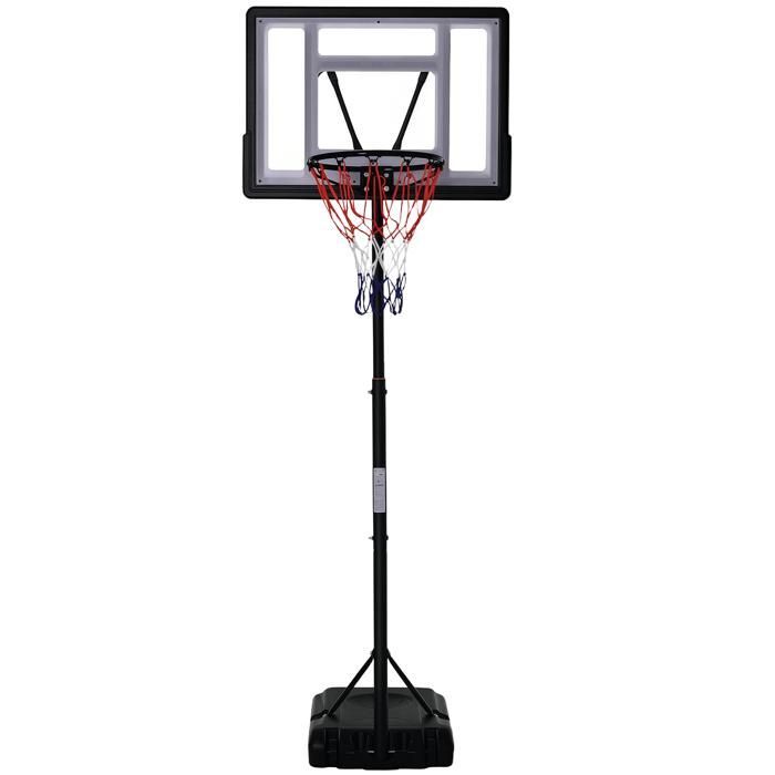 Aro de baloncesto independiente - HOMCOM - altura ajustable de 203 a 258 cm - ruedas - tablero sólido - base con peso - negro