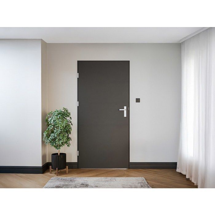 Puerta frontal de acero macizo y acero inoxidable, 207 cm de alto x 100 cm de ancho, color antracita - 68 mm de espesor - apertura a la derecha - LUSADA