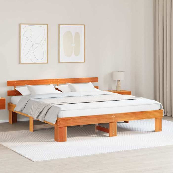 Cama doble CHIC para adultos - Estructura de cama de 200 x 200 cm, color marrón, madera maciza de pino #Sara61827