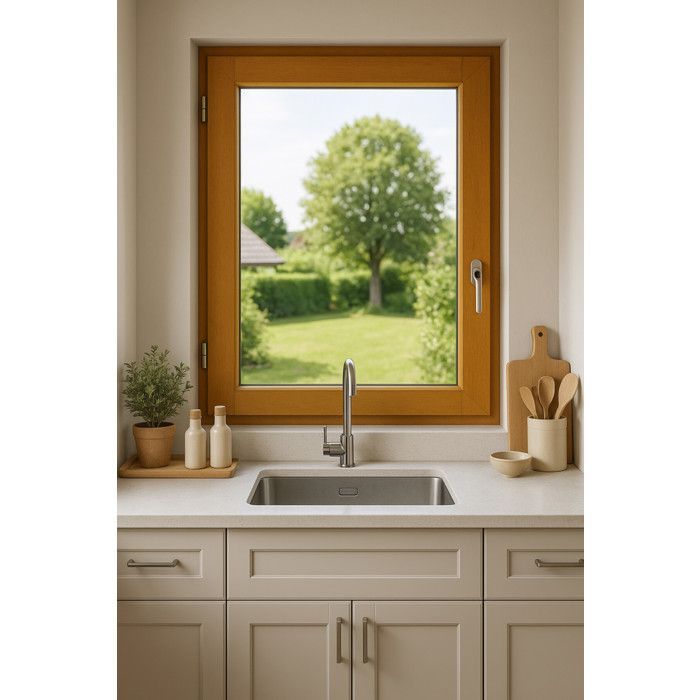 Ventana de madera, 1 hoja, 60 cm de alto x 60 cm de ancho, apertura hacia la izquierda.