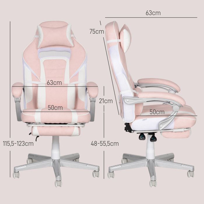 Fauteuil gaming avec repose-pieds, chaise de bureau réglable en hauteur avec coussins pour la tête et les lombaires