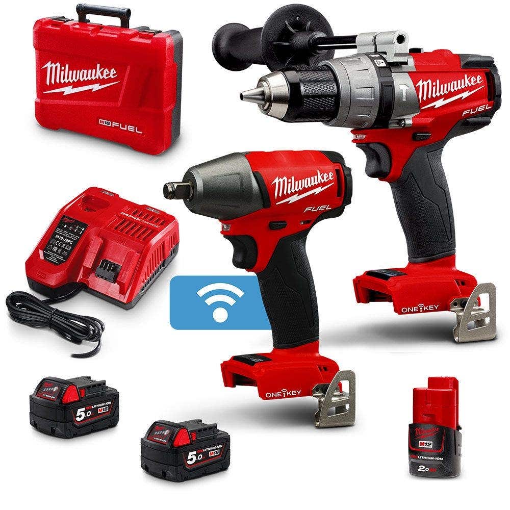 MILWAUKEE 18 V FUEL™ børsteløs batteripakke 2 deler 1 x 2,0 Ah/2 x 5,0 Ah ONE-KEY™ M18ONEPP2B2-502C