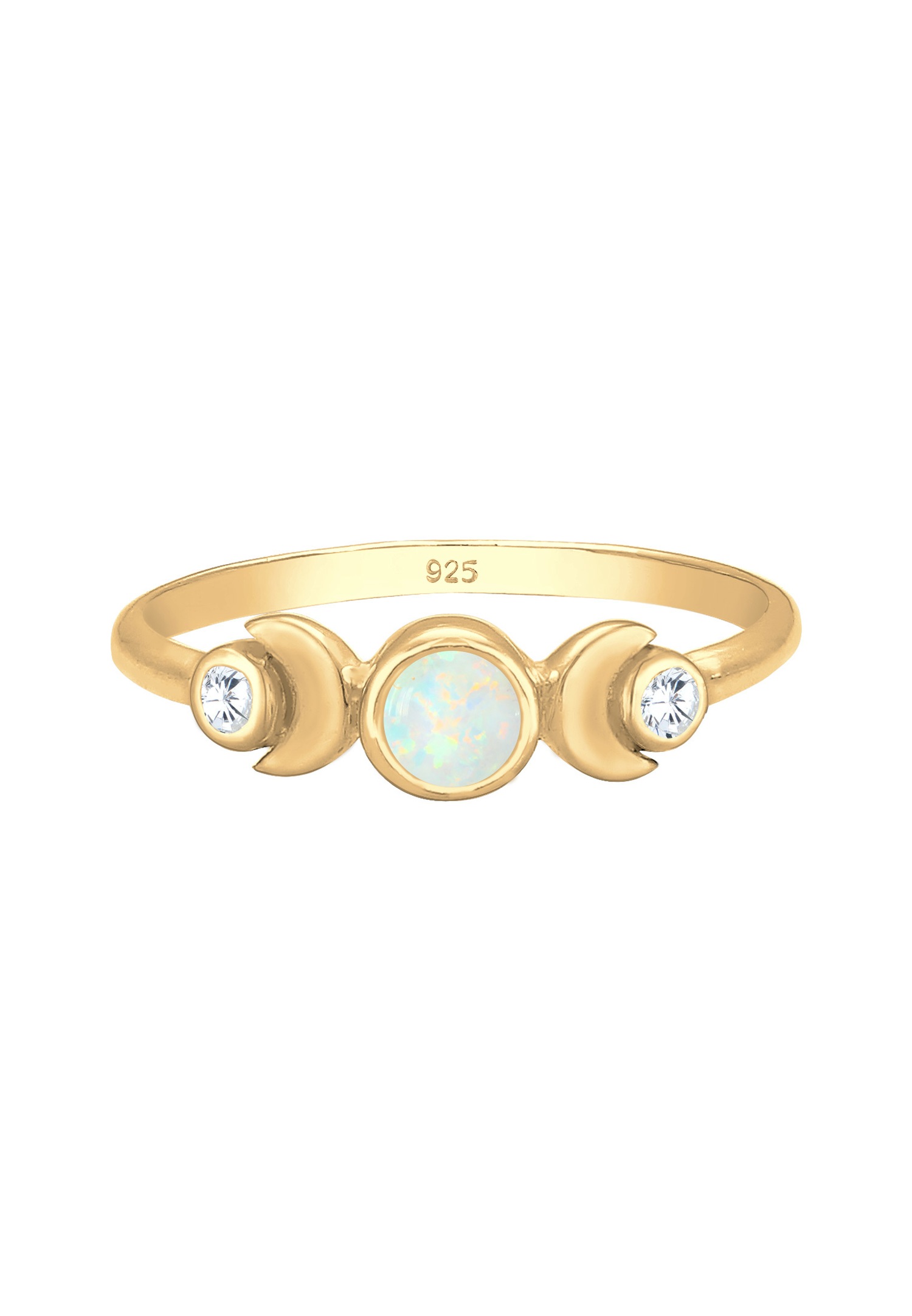 Elli Demi Lune Astro Bague Femme - (925/1000) Argent Cristal Zircone Opale