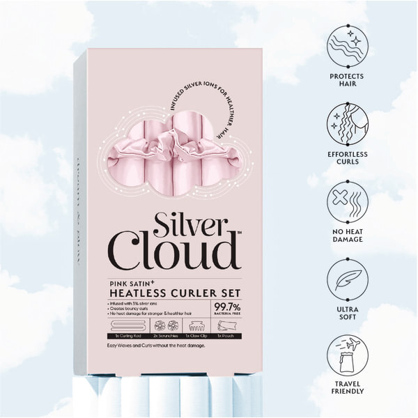 Bigudiuri fără căldură roz Silver Cloud și mască de somn contur roz