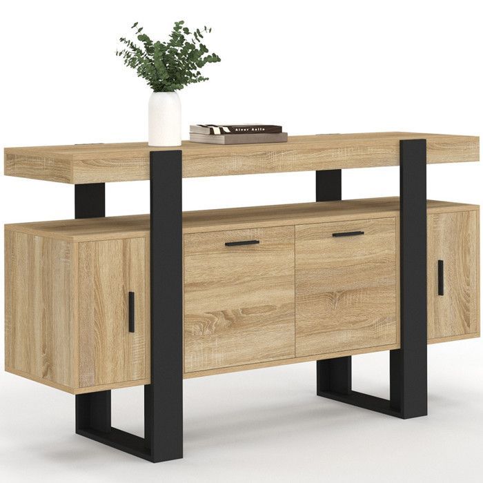 Aparador IDMARKET PHOENIX de 140 cm con 4 puertas, madera y negro.