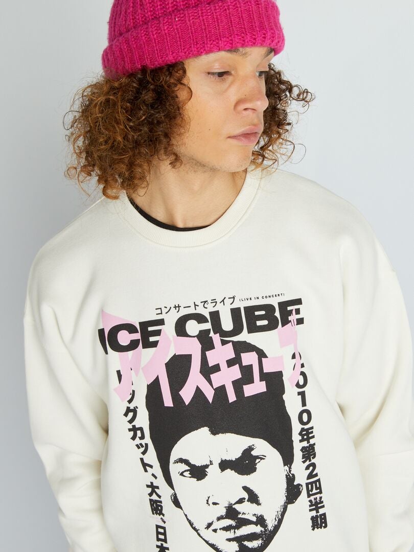 'Ice Cube' sweatshirt met ronde hals - BEIGE