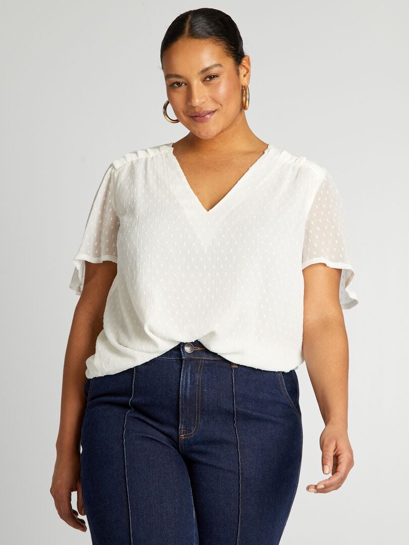 Voile blouse 'Plumetis' - WIT