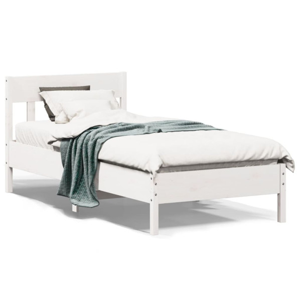 Rama łóżka bez materaca biała 75x190 cm lite drewno sosnowe
