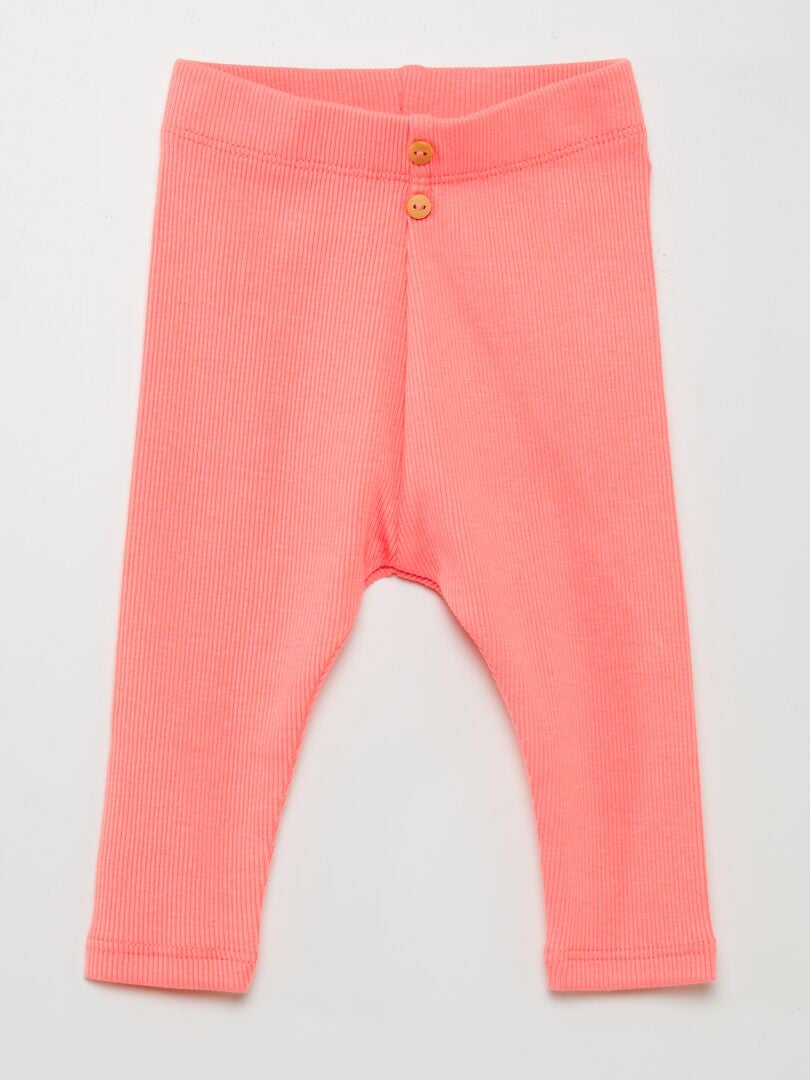 Effenkleurige ribgebreide gebreide legging - ROZE