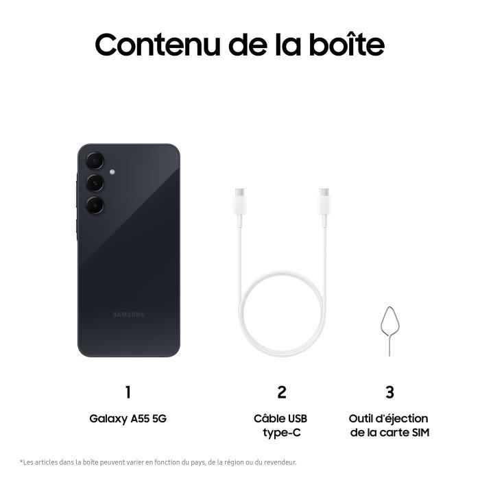 Smartphone Samsung Galaxy A55 de 128 GB, 5G, color azul medianoche.