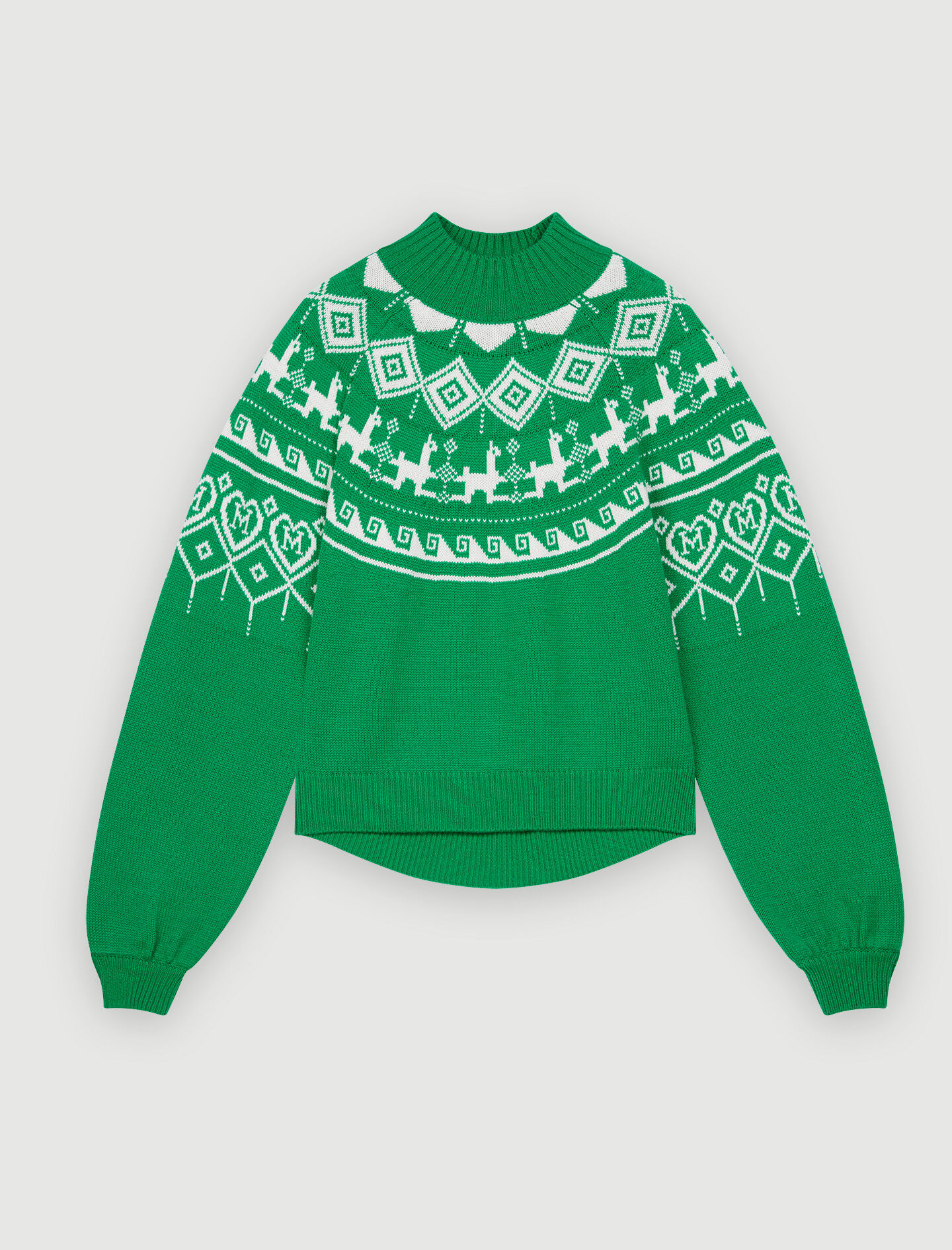 Pulover jacquard cu guler înalt - Vert