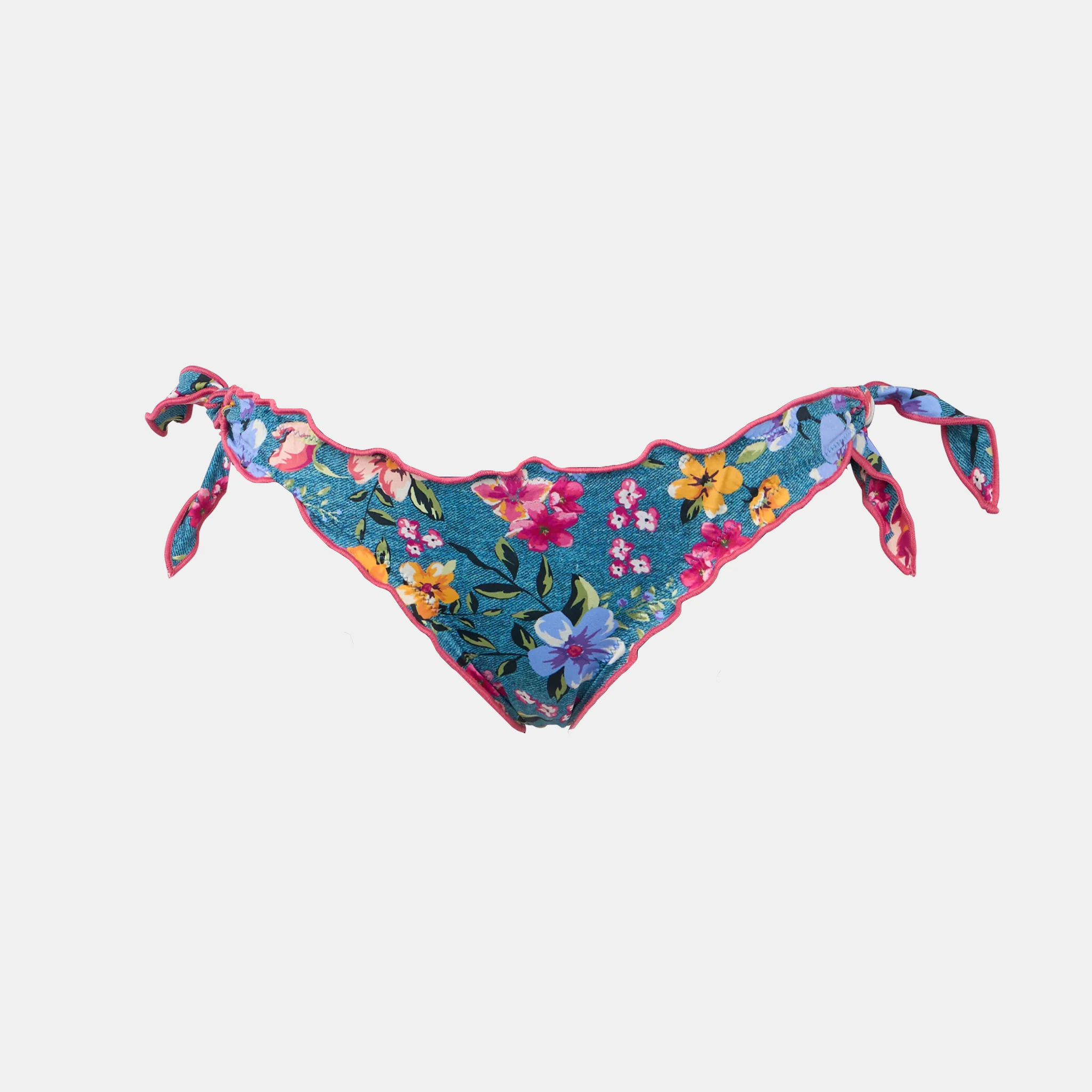 Braguita de baño femenina con volantes y estampado de mariposas.
