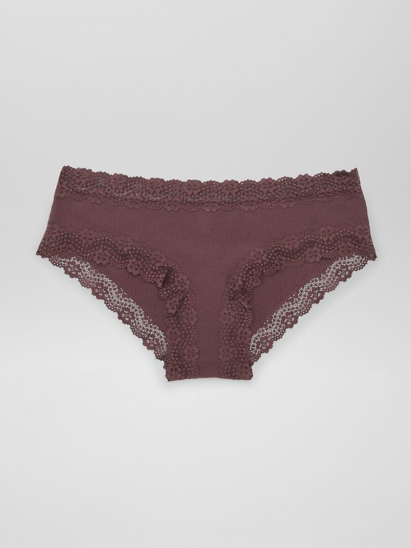 Set van 3 geribbelde culottes - pruimbruin