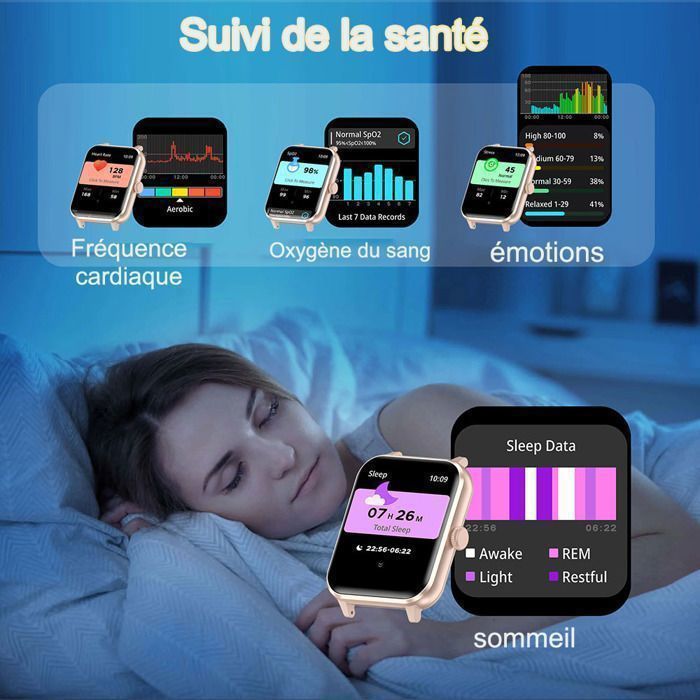 Montre Connectée Femme pour Samsung iPhone Android, 1.85
