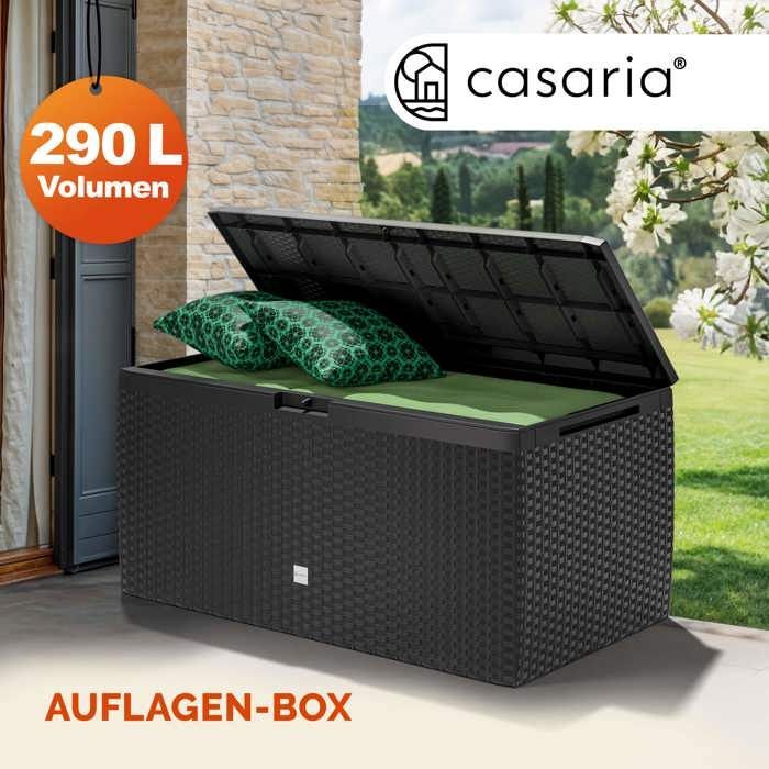 CASARIA® XXL Aufbewahrungskiste, Poly-Rattan-Optik, Anthrazit, 290 l, Rollen, Griffe, Truhe, Terrasse, Balkon, Gartenkiste