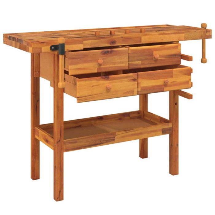 Banco de trabajo vidaXL con cajones y tornillos de banco 124x52x83 cm Madera maciza de acacia 153322