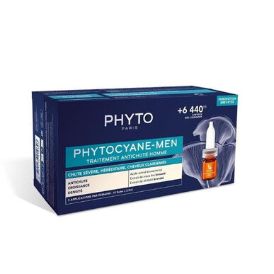Phyto Phytocyane-Men Traitement anti-chute de cheveux pour hommes, ampoules pour hommes, lutte contre la chute des cheveux et la perte de densité, 12 x 3,5 ml