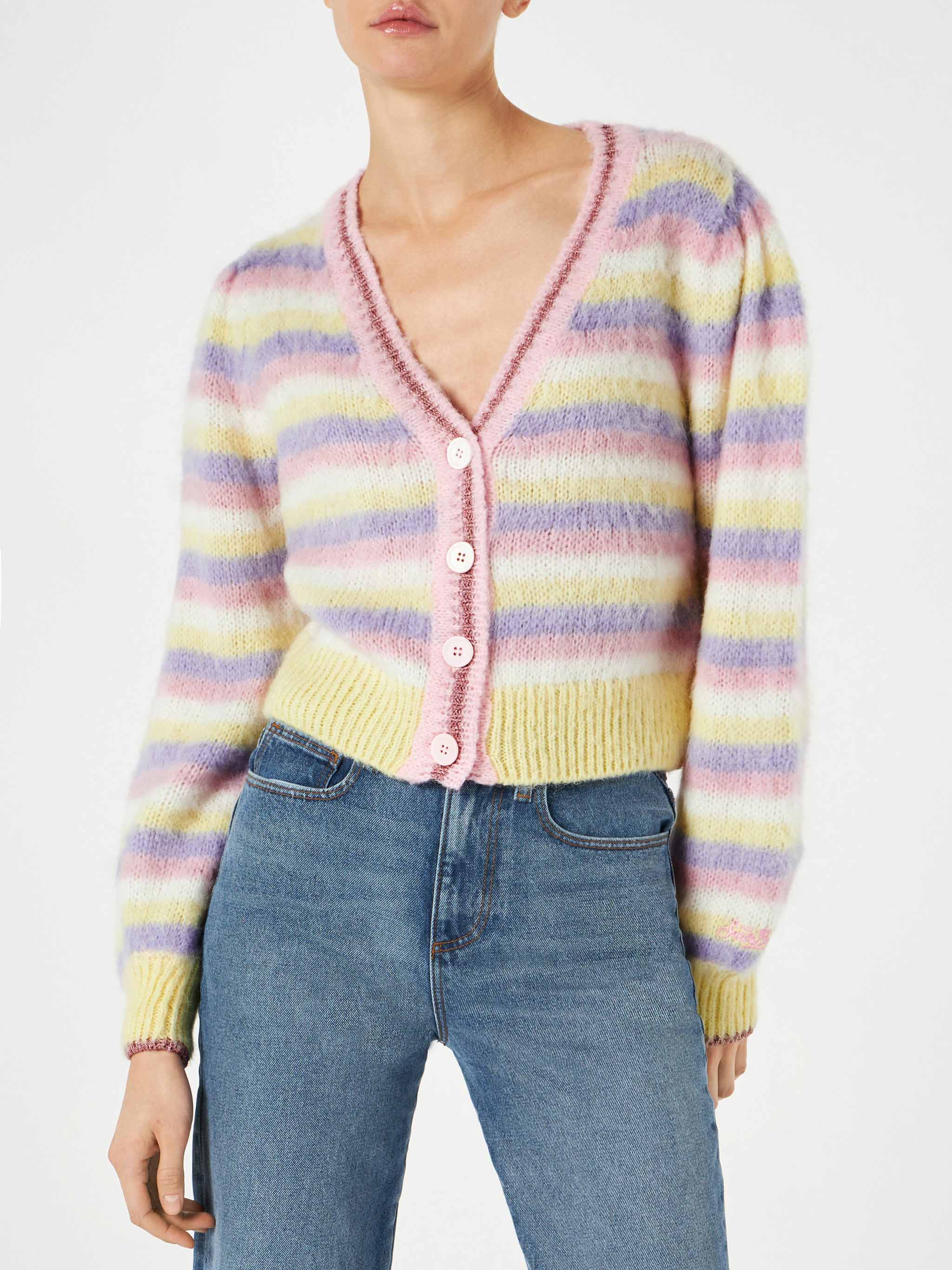 Gilet court en maille brossée avec manches bouffantes et détails en lurex