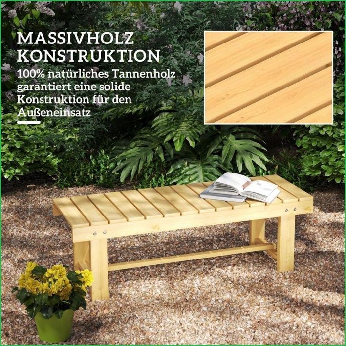 Banco de jardín de madera maciza para 2 personas Outsunny - Resistente a la intemperie y duradero - Color natural