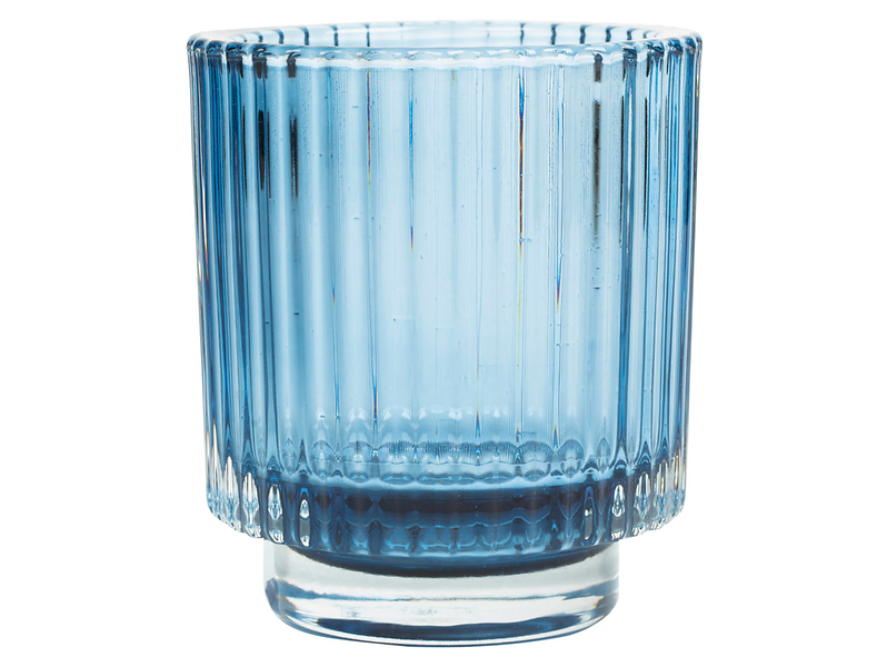 Świecznik szklany t-light Plisa 10 cm niebieski