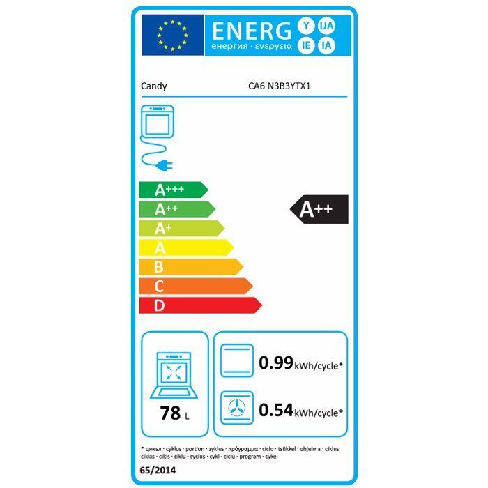 Horno pirolítico e hidrolítico empotrable - CANDY CA6 N3B3YTX1 - 78 L - Puerta fría - Clase energética A++ - Acero inoxidable