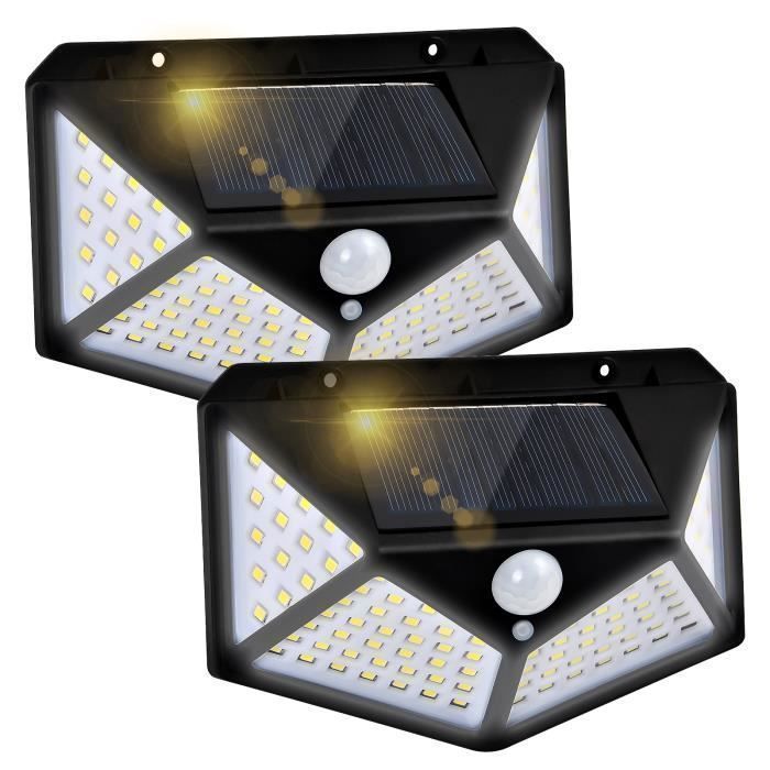 Conjunto de 2 Luminárias Solares Externas com 100 LEDs - Sensor de Movimento - Ângulo de Feixe de 270° - Pretas