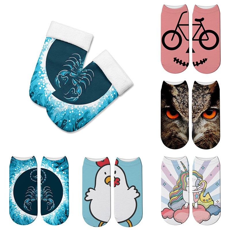 Chaussettes Harajuku amusantes à imprimé 3D kawaii pour femmes, chaussettes mignonnes, décontractées et populaires à la cheville, chaussettes poulet et licorne, chaussettes de mode Meias Calcetines